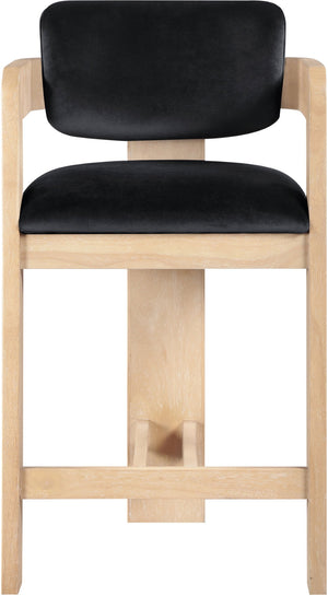 Meridian Furniture Sacha Fluted Wood Counter Stool with 460 Gsm Black Velvet Upholstered Seat 11077Black-C