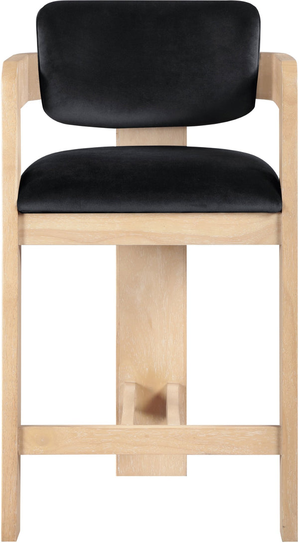 Meridian Furniture Sacha Fluted Wood Counter Stool with 460 Gsm Black Velvet Upholstered Seat 11077Black-C