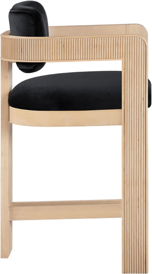 Meridian Furniture Sacha Fluted Wood Counter Stool with 460 Gsm Black Velvet Upholstered Seat 11077Black-C