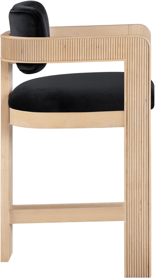 Meridian Furniture Sacha Fluted Wood Counter Stool with 460 Gsm Black Velvet Upholstered Seat 11077Black-C