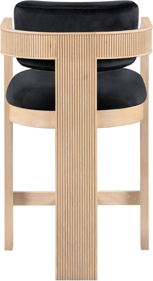 Meridian Furniture Sacha Fluted Wood Counter Stool with 460 Gsm Black Velvet Upholstered Seat 11077Black-C