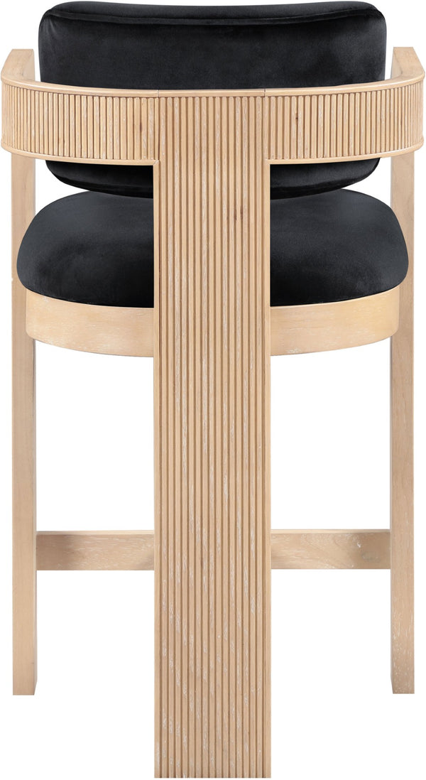 Meridian Furniture Sacha Fluted Wood Counter Stool with 460 Gsm Black Velvet Upholstered Seat 11077Black-C