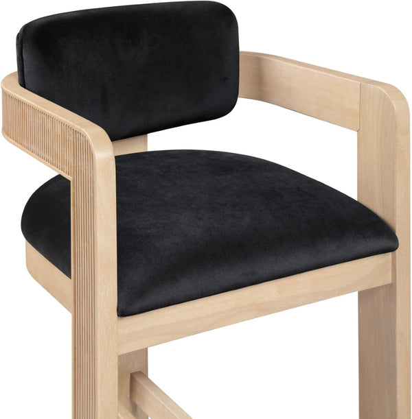 Meridian Furniture Sacha Fluted Wood Counter Stool with 460 Gsm Black Velvet Upholstered Seat 11077Black-C