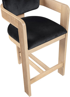 Meridian Furniture Sacha Fluted Wood Counter Stool with 460 Gsm Black Velvet Upholstered Seat 11077Black-C