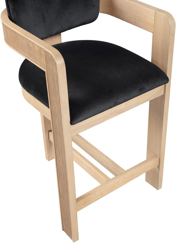 Meridian Furniture Sacha Fluted Wood Counter Stool with 460 Gsm Black Velvet Upholstered Seat 11077Black-C