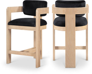 Meridian Furniture Sacha Fluted Wood Counter Stool with 460 Gsm Black Velvet Upholstered Seat 11077Black-C