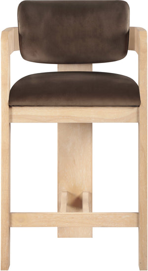 Meridian Furniture Sacha Velvet Counter Stool with Fluted Wood Legs for Kitchen Islands 11077Brown-C