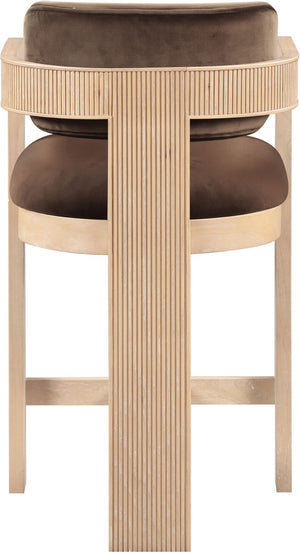 Meridian Furniture Sacha Velvet Counter Stool with Fluted Wood Legs for Kitchen Islands 11077Brown-C