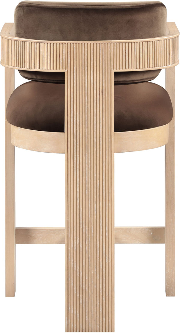 Meridian Furniture Sacha Velvet Counter Stool with Fluted Wood Legs for Kitchen Islands 11077Brown-C