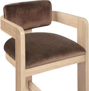 Meridian Furniture Sacha Velvet Counter Stool with Fluted Wood Legs for Kitchen Islands 11077Brown-C