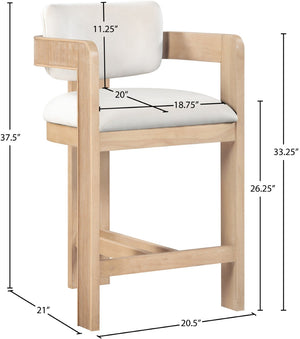 Meridian Furniture Sacha Velvet Counter Stool with Fluted Wood Frame for Kitchen Islands 11077Cream-C