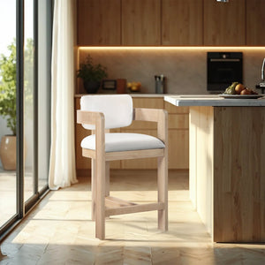 Meridian Furniture Sacha Velvet Counter Stool with Fluted Wood Frame for Kitchen Islands 11077Cream-C