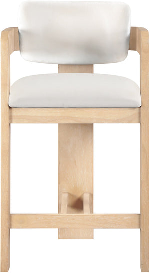 Meridian Furniture Sacha Velvet Counter Stool with Fluted Wood Frame for Kitchen Islands 11077Cream-C