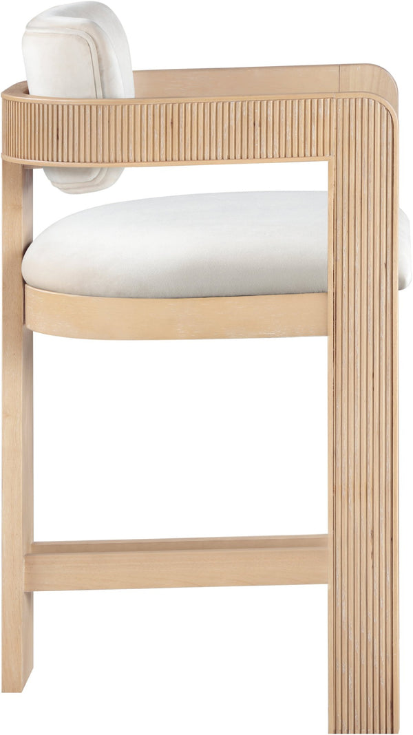 Meridian Furniture Sacha Velvet Counter Stool with Fluted Wood Frame for Kitchen Islands 11077Cream-C