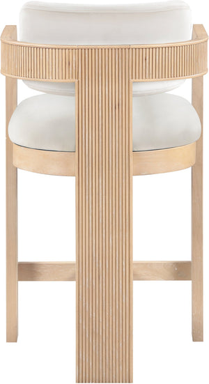 Meridian Furniture Sacha Velvet Counter Stool with Fluted Wood Frame for Kitchen Islands 11077Cream-C