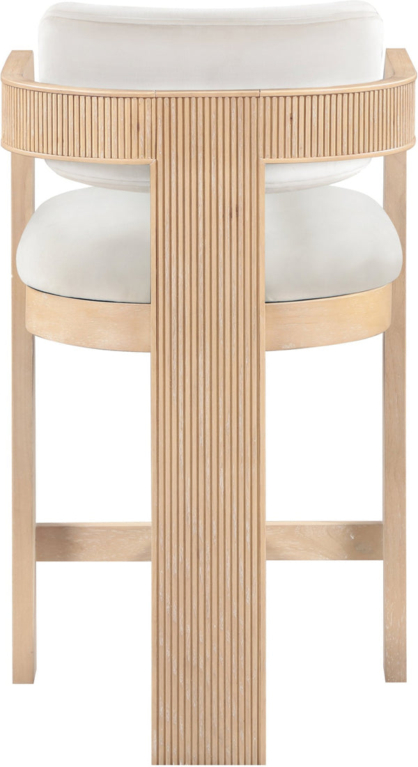 Meridian Furniture Sacha Velvet Counter Stool with Fluted Wood Frame for Kitchen Islands 11077Cream-C