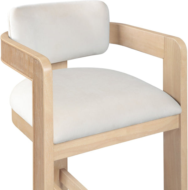 Meridian Furniture Sacha Velvet Counter Stool with Fluted Wood Frame for Kitchen Islands 11077Cream-C