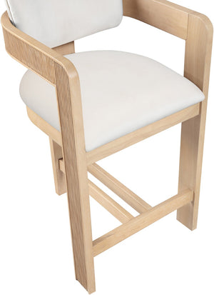 Meridian Furniture Sacha Velvet Counter Stool with Fluted Wood Frame for Kitchen Islands 11077Cream-C
