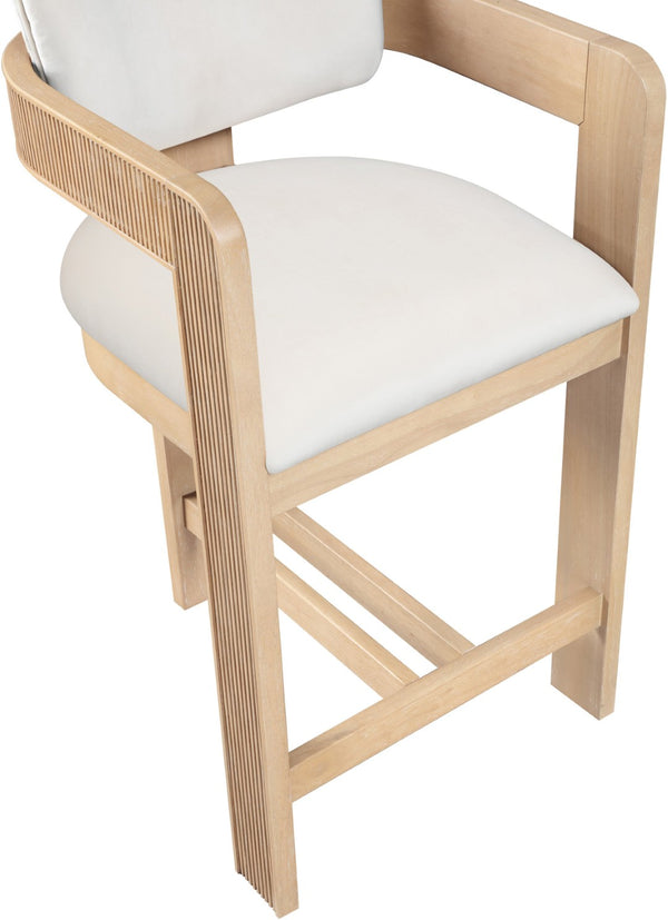 Meridian Furniture Sacha Velvet Counter Stool with Fluted Wood Frame for Kitchen Islands 11077Cream-C