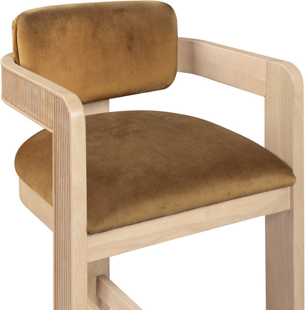 Meridian Furniture Sacha Fluted Wood Frame Velvet Counter Stool for Kitchen Bar or Dining Nook 11077Saddle-C