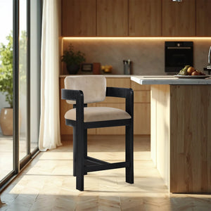 Meridian Furniture Sacha Beige Velvet Counter Stool with Fluted Wood Frame for Kitchen or Bar 11078Beige-C