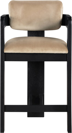 Meridian Furniture Sacha Beige Velvet Counter Stool with Fluted Wood Frame for Kitchen or Bar 11078Beige-C