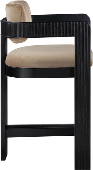 Meridian Furniture Sacha Beige Velvet Counter Stool with Fluted Wood Frame for Kitchen or Bar 11078Beige-C