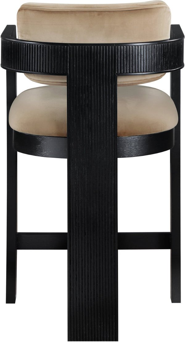 Meridian Furniture Sacha Beige Velvet Counter Stool with Fluted Wood Frame for Kitchen or Bar 11078Beige-C