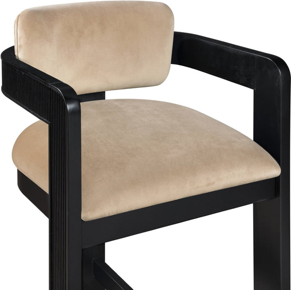 Meridian Furniture Sacha Beige Velvet Counter Stool with Fluted Wood Frame for Kitchen or Bar 11078Beige-C