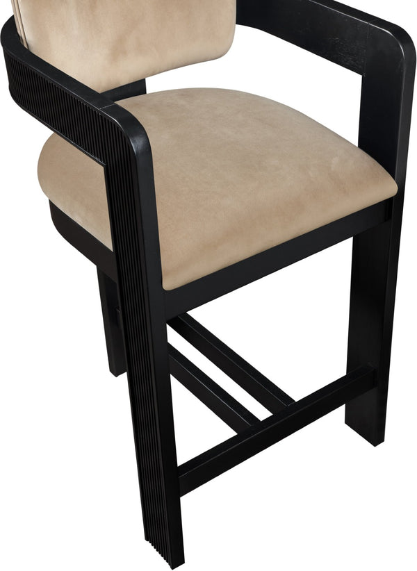 Meridian Furniture Sacha Beige Velvet Counter Stool with Fluted Wood Frame for Kitchen or Bar 11078Beige-C