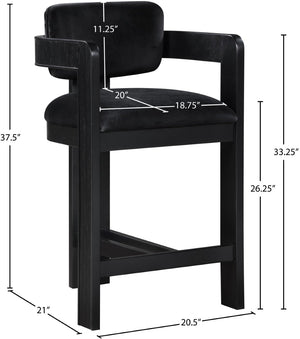Meridian Furniture Sacha Fluted Wood Frame Counter Stool with Plush Black Velvet Upholstery 11078Black-C