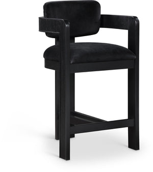 Meridian Furniture Sacha Fluted Wood Frame Counter Stool with Plush Black Velvet Upholstery 11078Black-C