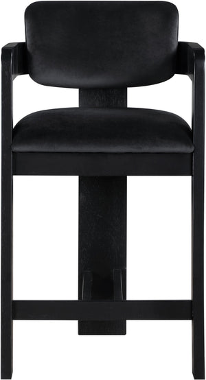 Meridian Furniture Sacha Fluted Wood Frame Counter Stool with Plush Black Velvet Upholstery 11078Black-C