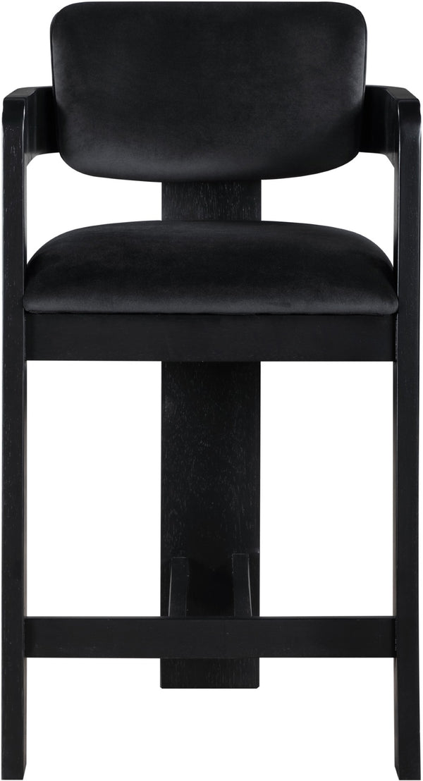 Meridian Furniture Sacha Fluted Wood Frame Counter Stool with Plush Black Velvet Upholstery 11078Black-C