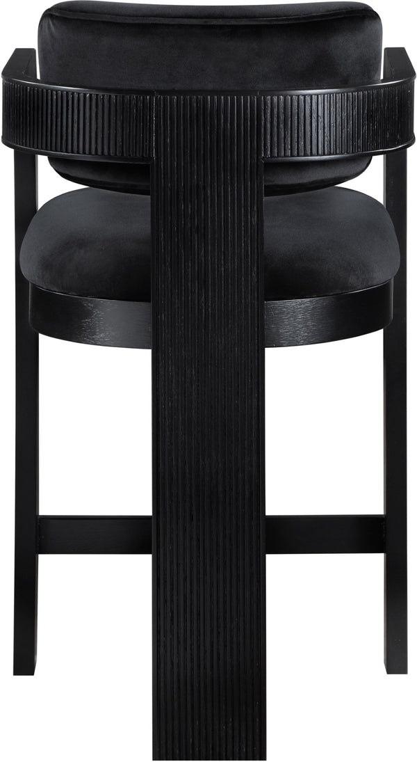 Meridian Furniture Sacha Fluted Wood Frame Counter Stool with Plush Black Velvet Upholstery 11078Black-C