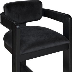 Meridian Furniture Sacha Fluted Wood Frame Counter Stool with Plush Black Velvet Upholstery 11078Black-C