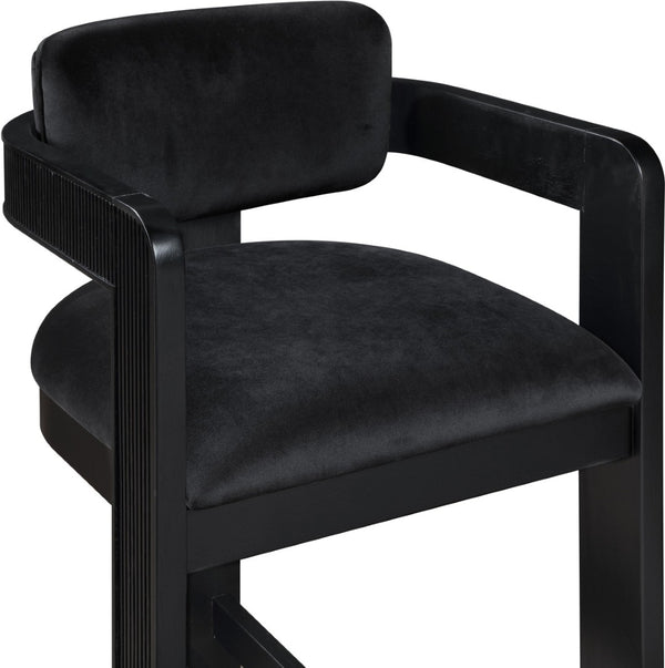 Meridian Furniture Sacha Fluted Wood Frame Counter Stool with Plush Black Velvet Upholstery 11078Black-C