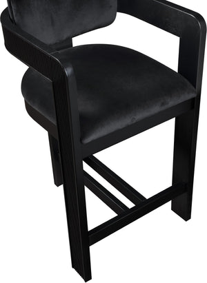 Meridian Furniture Sacha Fluted Wood Frame Counter Stool with Plush Black Velvet Upholstery 11078Black-C