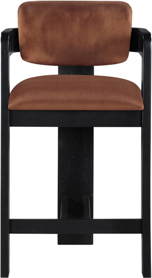 Meridian Furniture Sacha Cognac Velvet Counter Stool with Fluted Black Wood Frame for Bar Areas 11078Cognac-C