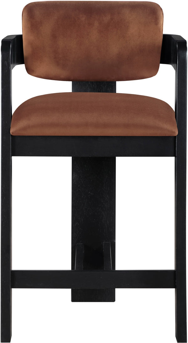 Meridian Furniture Sacha Cognac Velvet Counter Stool with Fluted Black Wood Frame for Bar Areas 11078Cognac-C