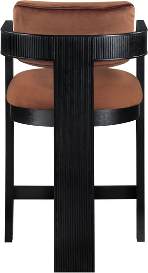 Meridian Furniture Sacha Cognac Velvet Counter Stool with Fluted Black Wood Frame for Bar Areas 11078Cognac-C