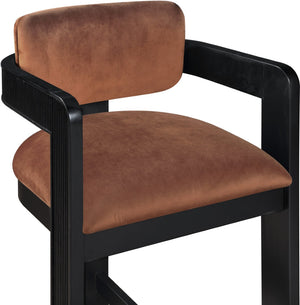 Meridian Furniture Sacha Cognac Velvet Counter Stool with Fluted Black Wood Frame for Bar Areas 11078Cognac-C
