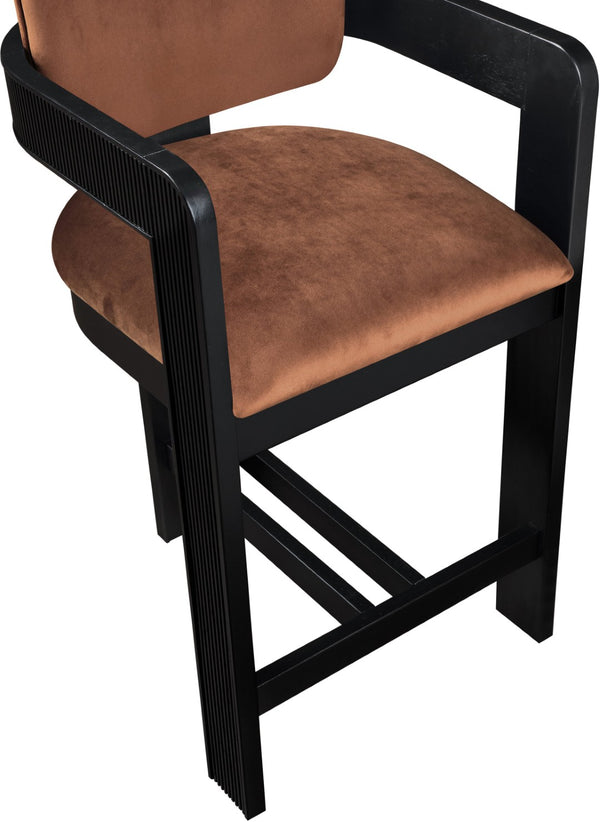 Meridian Furniture Sacha Cognac Velvet Counter Stool with Fluted Black Wood Frame for Bar Areas 11078Cognac-C