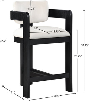 Meridian Furniture Sacha Fluted Wood Frame Velvet Counter Stool for Kitchen Islands and Breakfast Bars 11078Cream-C
