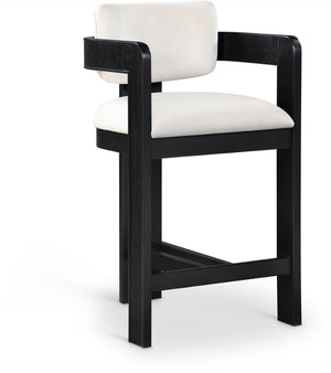Meridian Furniture Sacha Fluted Wood Frame Velvet Counter Stool for Kitchen Islands and Breakfast Bars 11078Cream-C