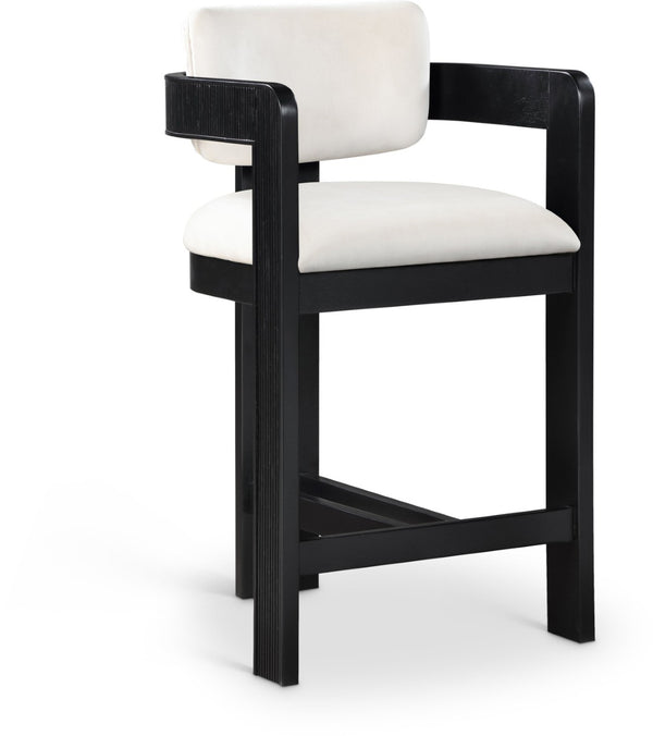 Meridian Furniture Sacha Fluted Wood Frame Velvet Counter Stool for Kitchen Islands and Breakfast Bars 11078Cream-C