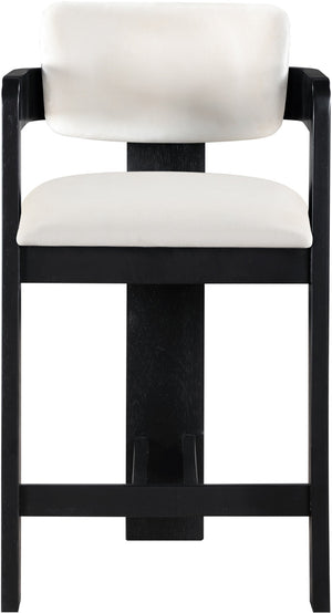 Meridian Furniture Sacha Fluted Wood Frame Velvet Counter Stool for Kitchen Islands and Breakfast Bars 11078Cream-C