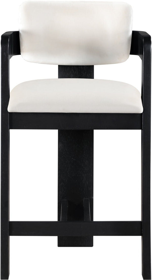 Meridian Furniture Sacha Fluted Wood Frame Velvet Counter Stool for Kitchen Islands and Breakfast Bars 11078Cream-C
