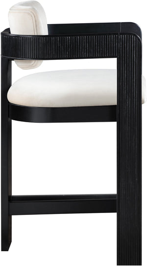 Meridian Furniture Sacha Fluted Wood Frame Velvet Counter Stool for Kitchen Islands and Breakfast Bars 11078Cream-C