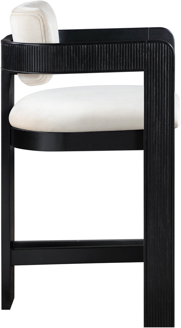 Meridian Furniture Sacha Fluted Wood Frame Velvet Counter Stool for Kitchen Islands and Breakfast Bars 11078Cream-C